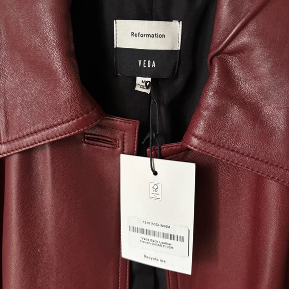 Reformation x Veda Beck Leather Trench in Chianti Burgundy, size medium! - Picture 7 of 16